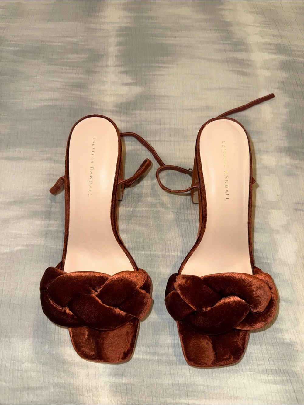 Loeffler Randall Brown Velvet Braided Strap Heeled Sandals